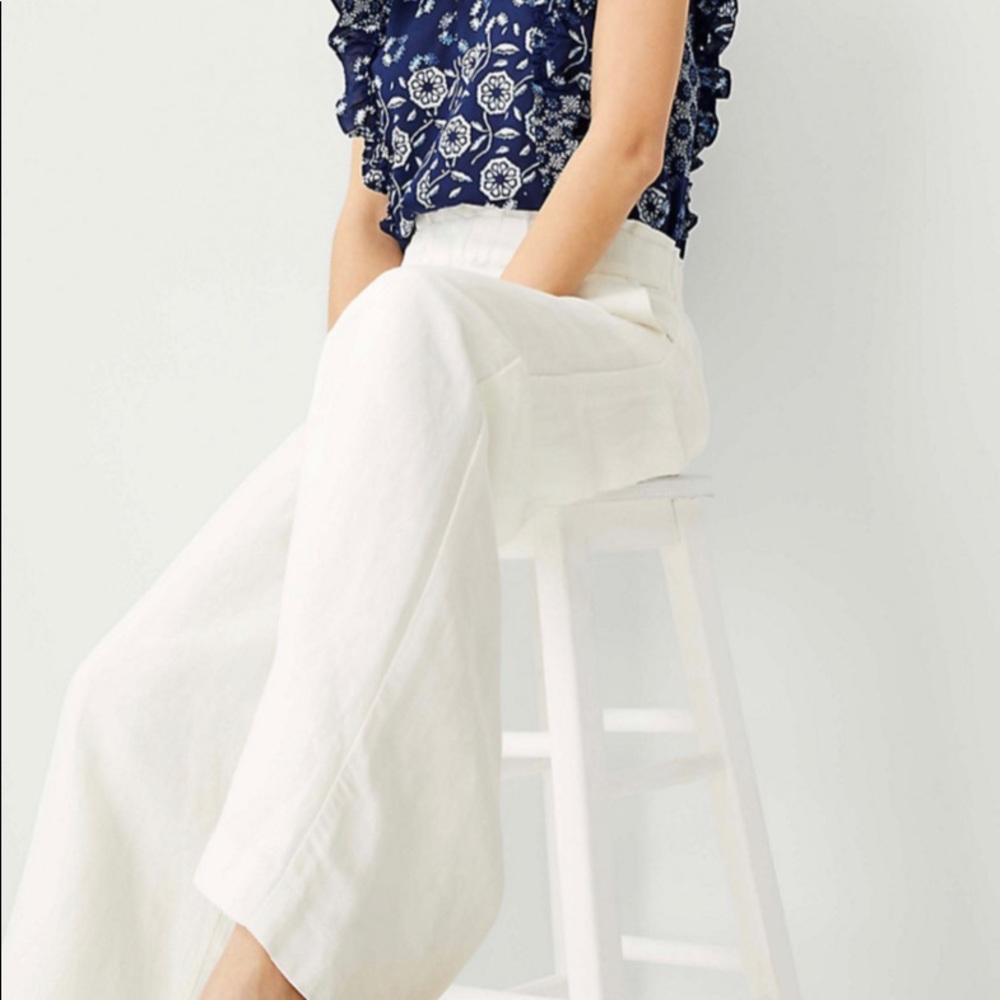 Ann Taylor Linen Pull On Palazzo Pant Wide Leg 537010